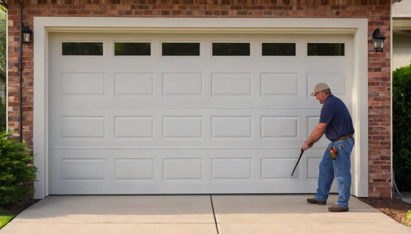 Independent garage door provider checking the springs and tracks on a residential garage door in Fort Worth