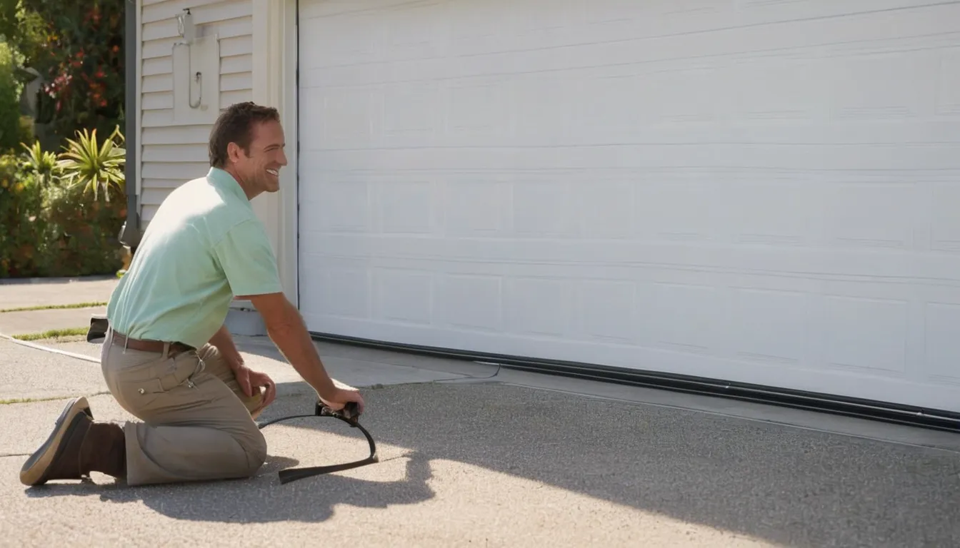 Provider checking garage door tracks for a homeowner in the Fort Worth area